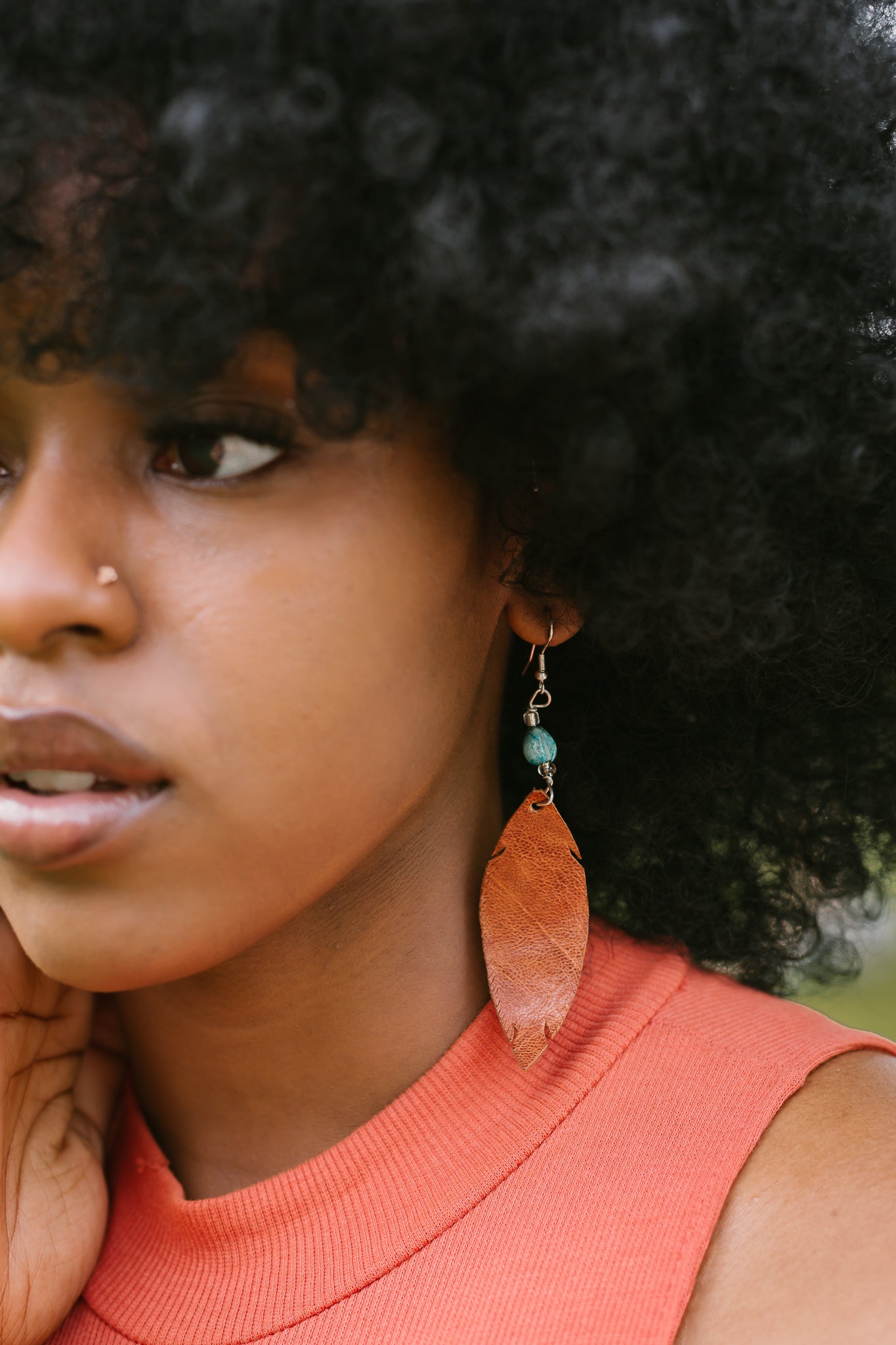 Leather Feather Earring