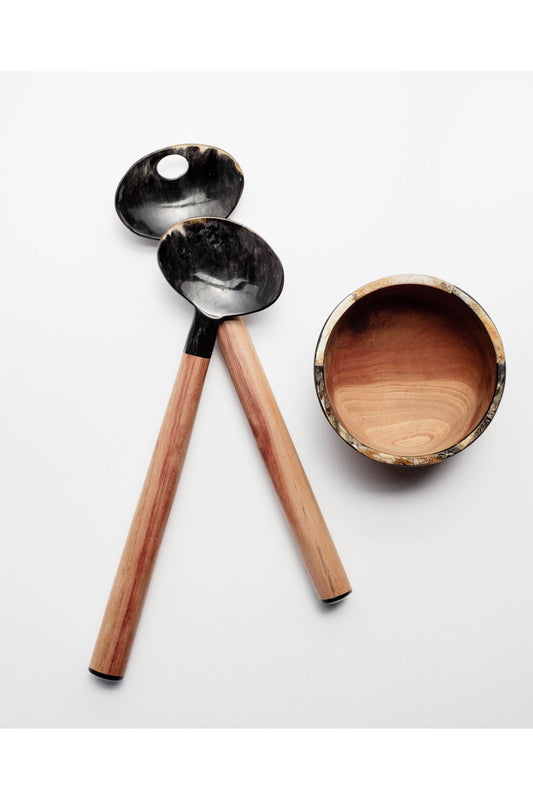 Oval Horn and Wood Salad Server