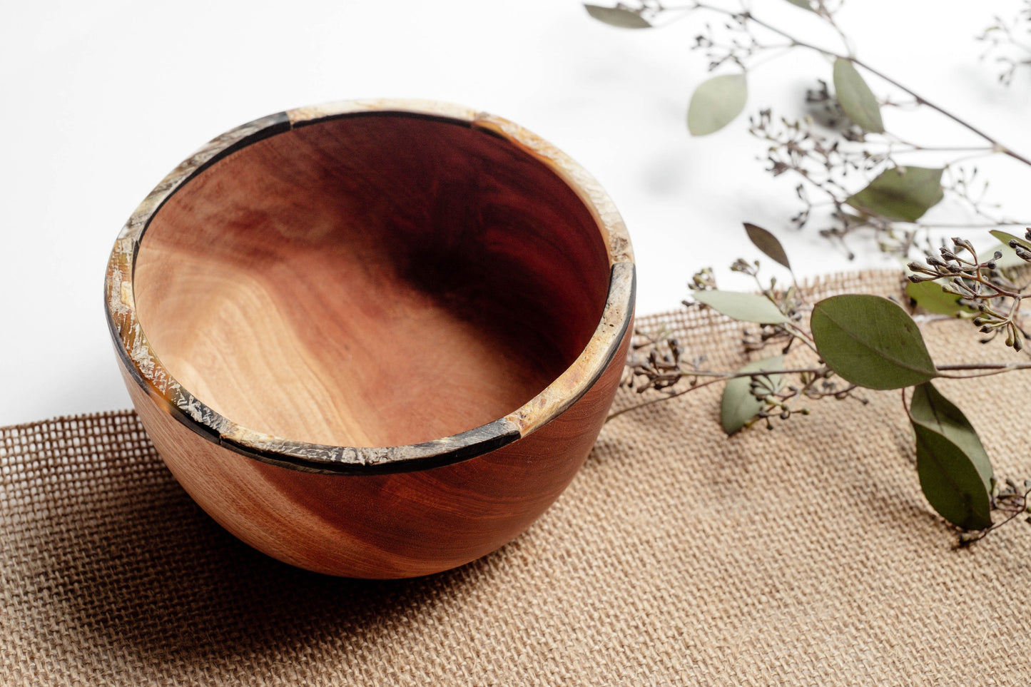 Wooden Bowl with Horn Rim
